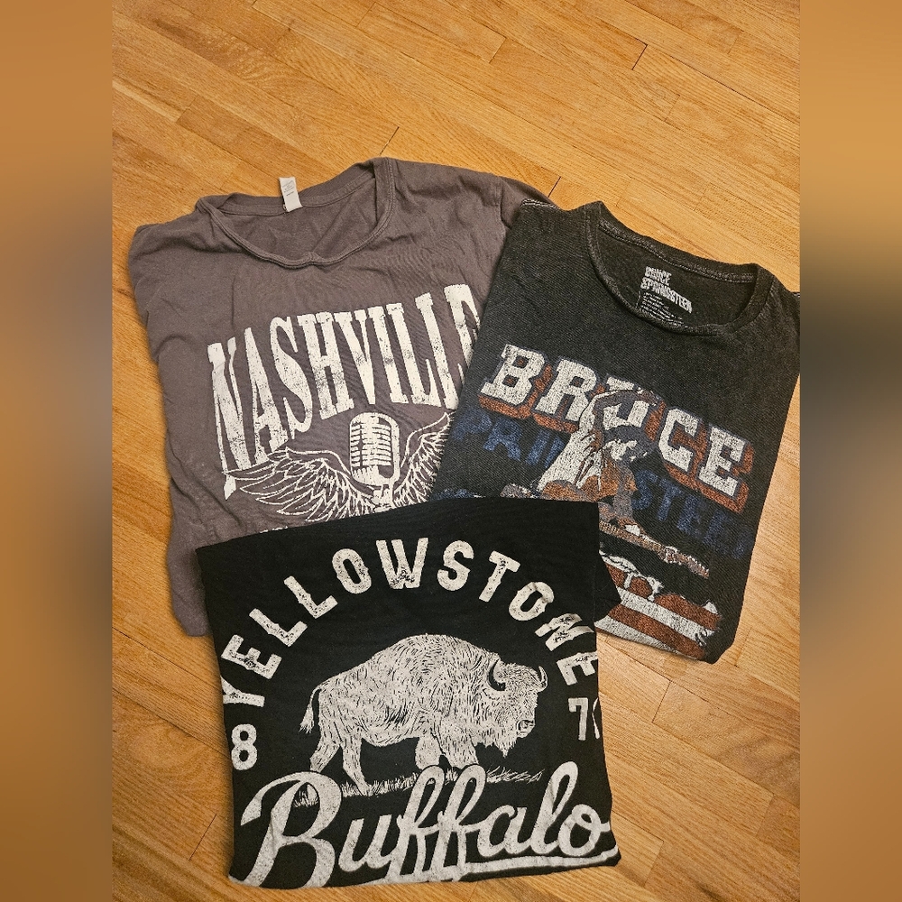 3 Graphic T-Shirts - Gray, Black, and Dark Gray